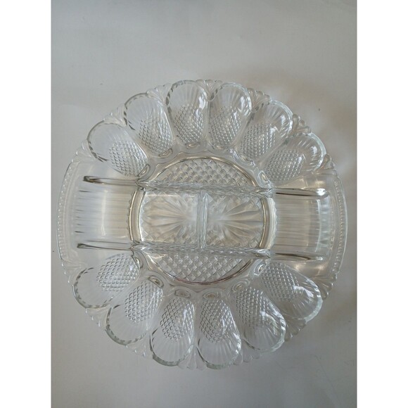 Vintage L. E. Smith Glass Deviled Egg Hors D'Oeuvres Serving Plate Platter - Picture 5 of 16